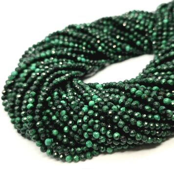 Malachit Naturalny Fasetowany Kule 3 mm Sznur 40cm