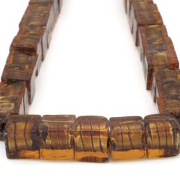 Szkło Weneckie Kostka Brązowa z czarnymi liniami 10mm Sznur 40cm